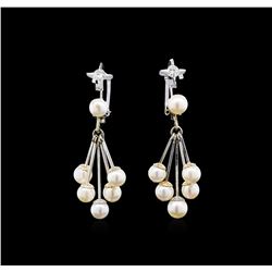 1.30ctw Pearl and Diamond Earrings - 14KT White Gold