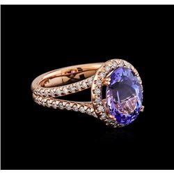 4.01ct Tanzanite and Diamond Ring - 14KT Rose Gold