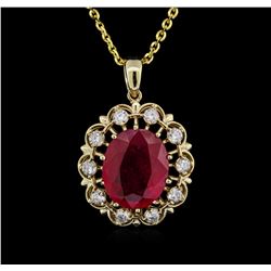 14KT Yellow Gold 11.11ct Ruby and Diamond Pendant With Chain