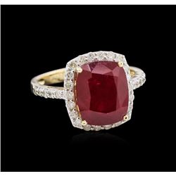 6.04ct Ruby and Diamond Ring - 14KT Yellow Gold