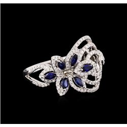 0.61ctw Sapphire and Diamond Ring - 18KT White Gold