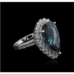 14KT White Gold 13.10ct Topaz and Diamond Ring