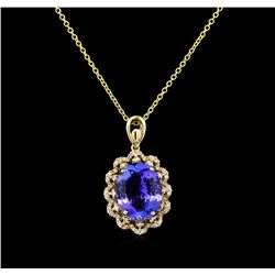 8.31ct Tanzanite and Diamond Pendant - 14KT Yellow Gold