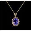 Image 1 : 8.31ct Tanzanite and Diamond Pendant - 14KT Yellow Gold