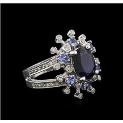 14KT White Gold 3.49ct Sapphire, Tanzanite and Diamond Ring