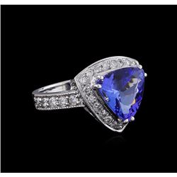 3.99ct Tanzanite and Diamond Ring - 14KT White Gold