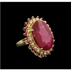 33.44ctw Ruby and Diamond Ring - 14KT Yellow Gold