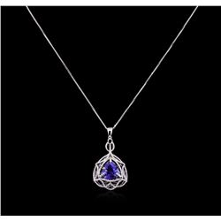 14KT White Gold 5.64ct Tanzanite and Diamond Pendant With Chain