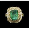 Image 2 : 2.90ct Emerald and Diamond Ring - 14KT Yellow Gold