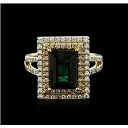 14KT Yellow Gold 3.15ct Green Tourmaline and Diamond Ring