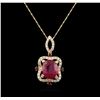 Image 1 : 14KT Yellow Gold 7.91ctw Ruby and Diamond Pendant With Chain