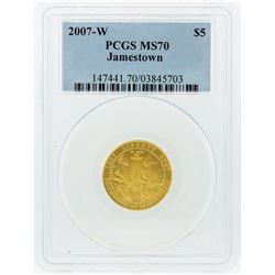 2007-W PCGS MS70 $5 Jamestown Gold Coin