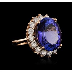 14.40ct Tanzanite and Diamond Ring - 14KT Rose Gold