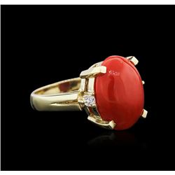 14KT Yellow Gold 7.96ct Coral and Diamond Ring