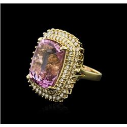 14KT Yellow Gold 36.29ct Kunzite and Diamond Ring