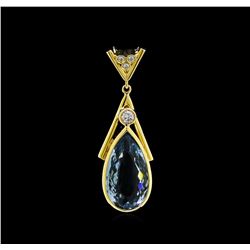 6.02ct Aquamarine and Diamond Pendant - 18KT Yellow Gold