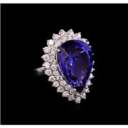 14KT White Gold GIA Certified 24.90ct Tanzanite and Diamond Ring