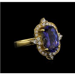 5.13ct Tanzanite and Diamond Ring - 14KT Yellow Gold