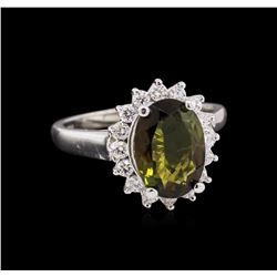 2.30ct Green Tourmaline and Diamond Ring - 14KT White Gold