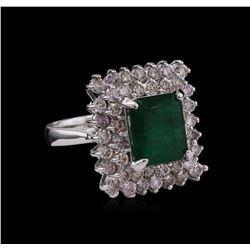 14KT White Gold 3.34ct Emerald and Diamond Ring