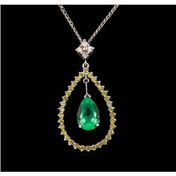 2.18ct Emerald and Diamond Pendant With Chain - 14KT White Gold