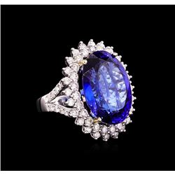 14KT White Gold GIA Certified 22.43ct Tanzanite and Diamond Ring