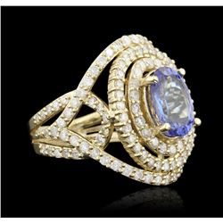 14KT Yellow Gold 3.15ct Tanzanite & Diamond Ring