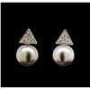 Image 1 : Pearl and Diamond Earrings - 14KT Yellow Gold