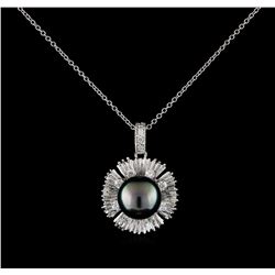 0.45ctw Pearl and Diamond Pendant With Chain - 14KT White Gold