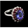 Image 1 : 4.20ct Tanzanite, Ruby and Diamond Ring - 14KT White Gold