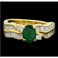 18KT Yellow Gold 0.55ct Emerald and Diamond Ring