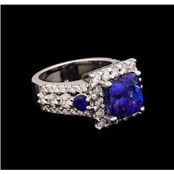 4.94ct Tanzanite, Sapphire and Diamond Ring - 14KT White Gold