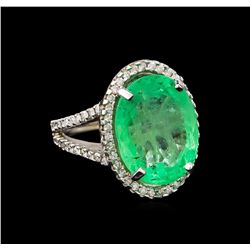 GIA Cert 11.06ct Emerald and Diamond Ring - 14KT White Gold