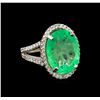 Image 1 : GIA Cert 11.06ct Emerald and Diamond Ring - 14KT White Gold