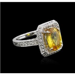 18KT White Gold GIA Certified 3.74ct Yellow Sapphire and Diamond Ring