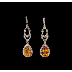 2.40ctw Citrine and Diamond Dangle Earrings - 14KT Yellow Gold