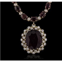 14KT Yellow Gold 44.70ctw Ruby and Diamond Necklace