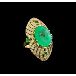 GIA Cert 20.06ct Emerald, Tsavorite and Diamond Ring - 14KT Yellow Gold