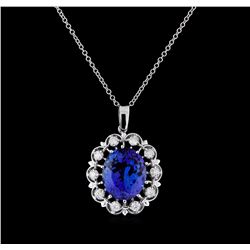 12.31ct Tanzanite and Diamond Pendant With Chain - 14KT White Gold