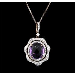 7.05ct Amethyst and Diamond Pendant with Chain - 14KT Rose Gold