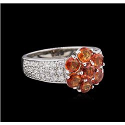 2.46ctw Orange Sapphires and Diamond Ring - `14KT White Gold