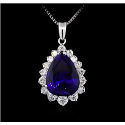 14KT White Gold GIA Certified 23.12ct Tanzanite and Diamond Pendant With Chain