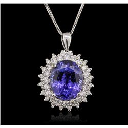 14KT White Gold 9.14ct Tanzanite and Diamond Pendant With Chain