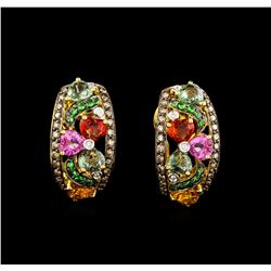 6.50ctw Sapphire, Tsavorite and Diamond Earrings - 18KT Yellow Gold