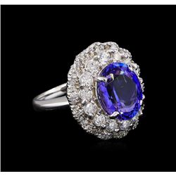 4.78ct Tanzanite and Diamond Ring - 14KT White Gold