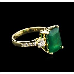 3.92ct Emerald and Diamond Ring - 14KT Yellow Gold