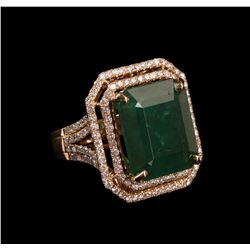 12.59ct Emerald and Diamond Ring - 14KT Yellow Gold