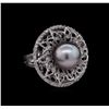 Image 1 : 14KT White Gold Pearl and Diamond Ring