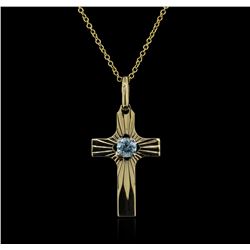 10KT Yellow Gold 0.20ct Aquamarine Cross Pendant With Chain