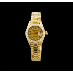 Rolex 18KT Gold President Diamond DateJust Ladies Watch